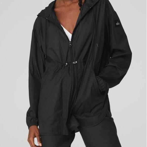 NEW Alo Cloud Nine Jacket Black Lightweight Hooded Hood Long Hoodie Windbreaker - Picture 4 of 10